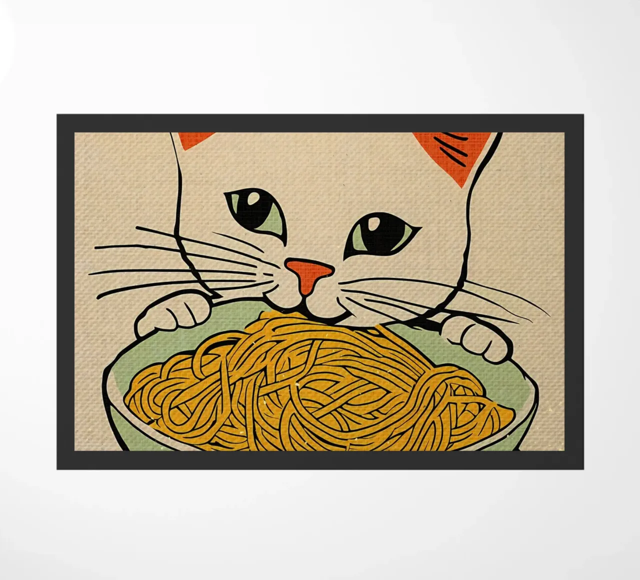 Gatto seduto con spaghetti zerbino da Providence Mbabazi Studio