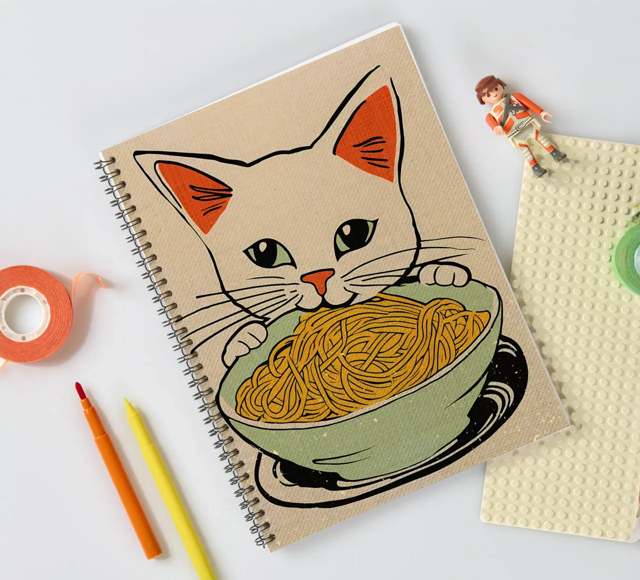 Cat Sitting with Noodles spiral notebook by Providence Mbabazi Studio