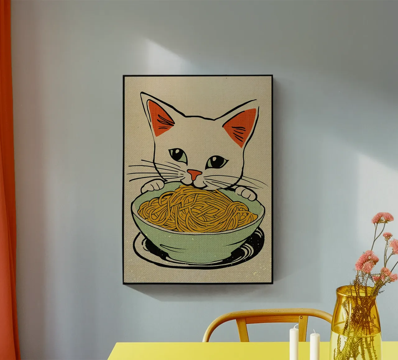 Cat Sitting with Noodles acrylic glass by Providence Mbabazi Studio