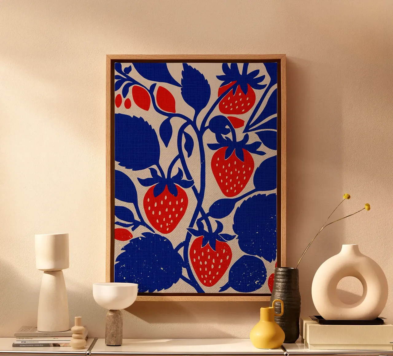 Cucina blu Fragola tela con Cornice a cassetta da Providence Mbabazi Studio