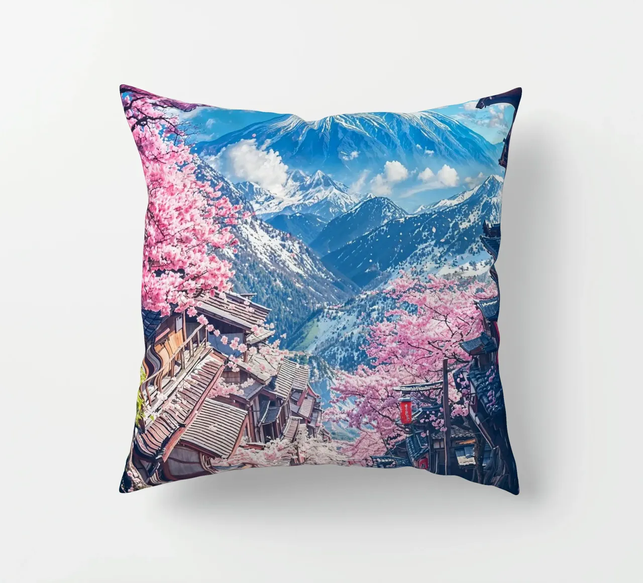 Sakura Street to Fuji cuscino da Pixaverse