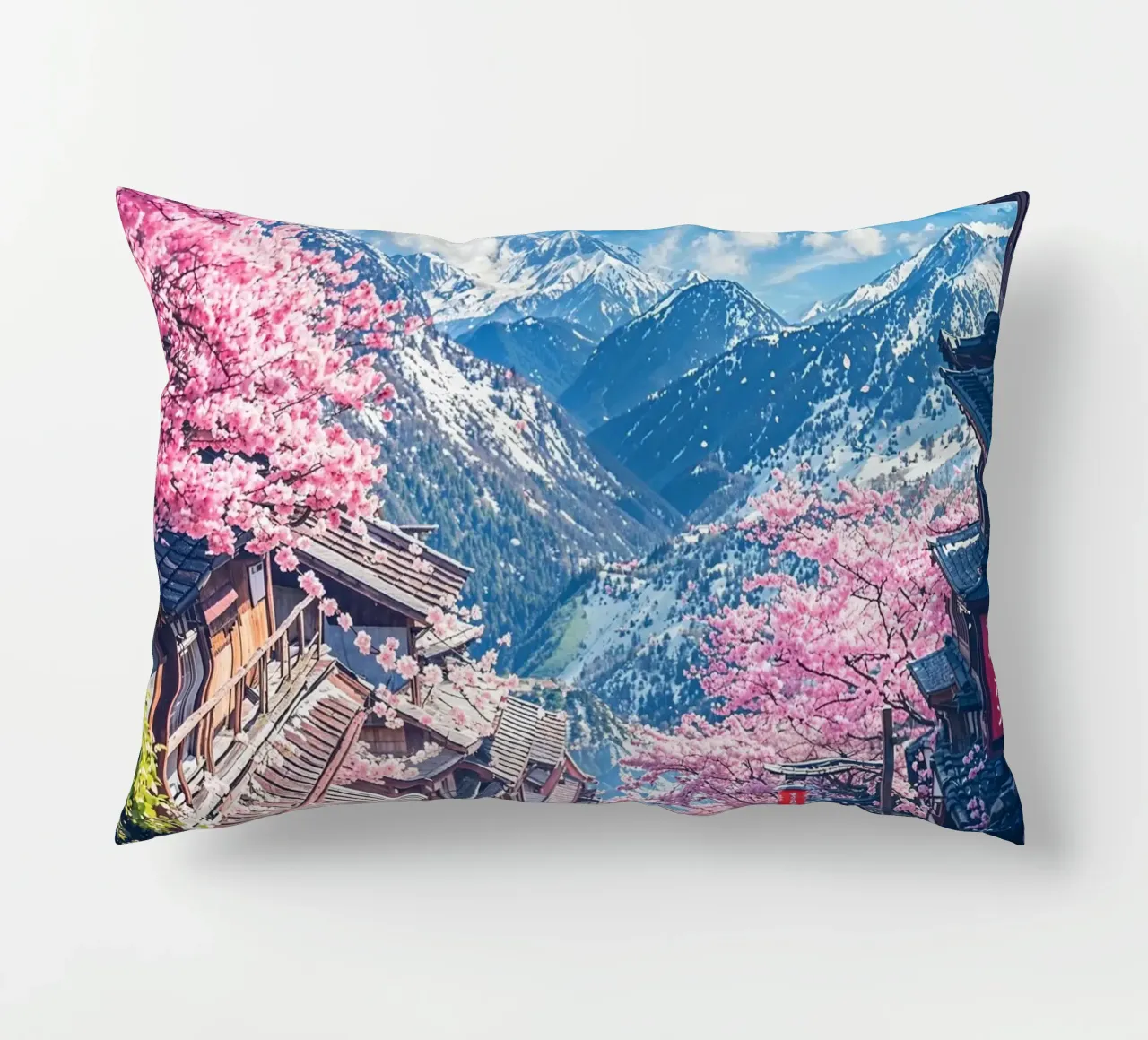 Sakura Street to Fuji cuscino da Pixaverse