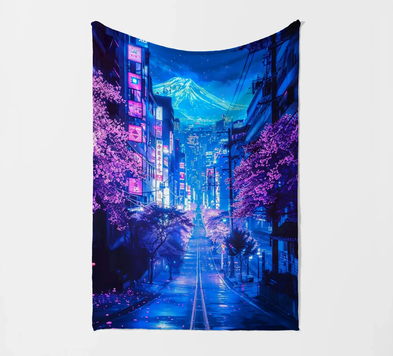 Futuristic Fuji Neon Bloom coperta in pile da Pixaverse