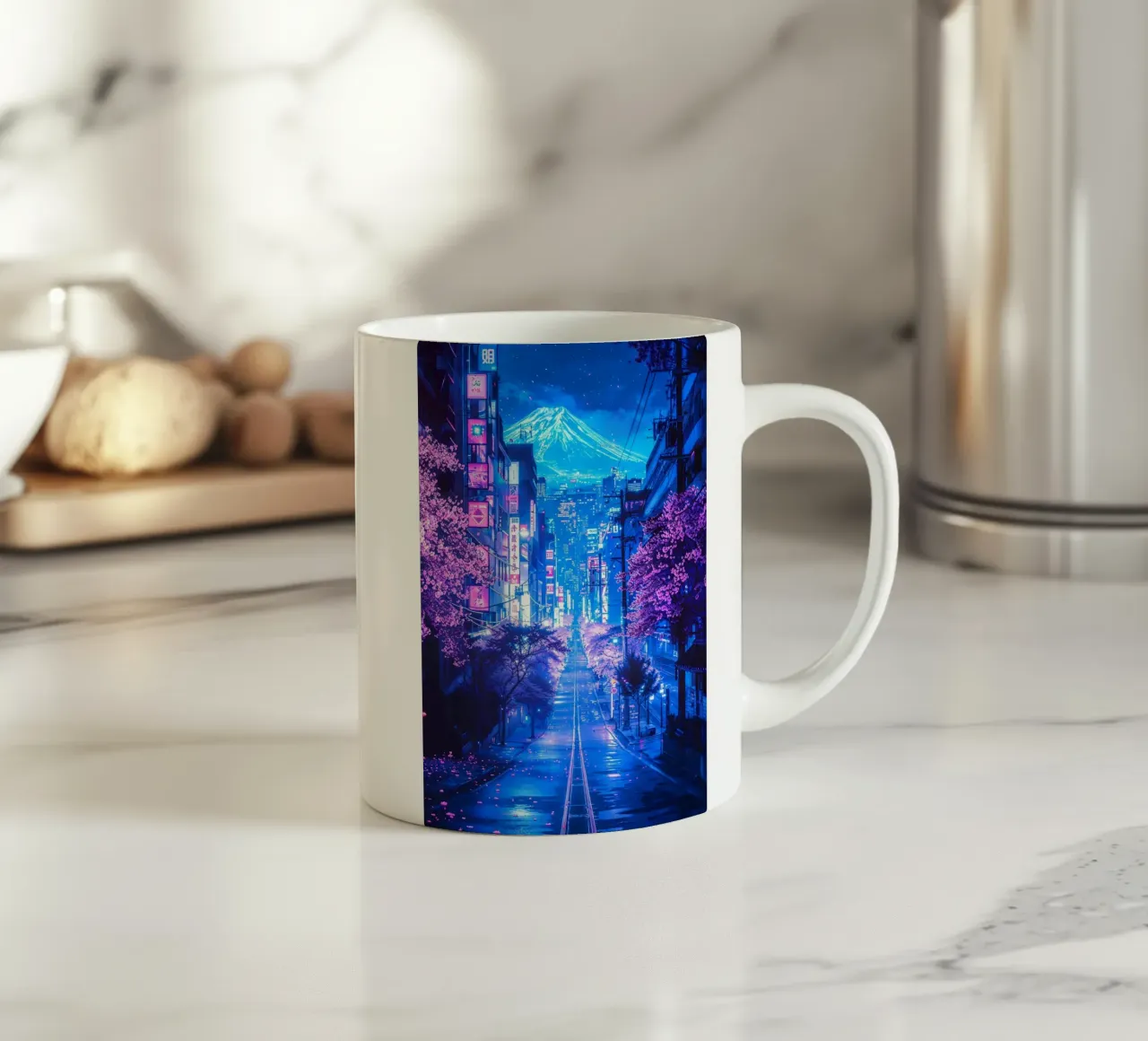 Futuristic Fuji Neon Bloom tazza in ceramica da Pixaverse