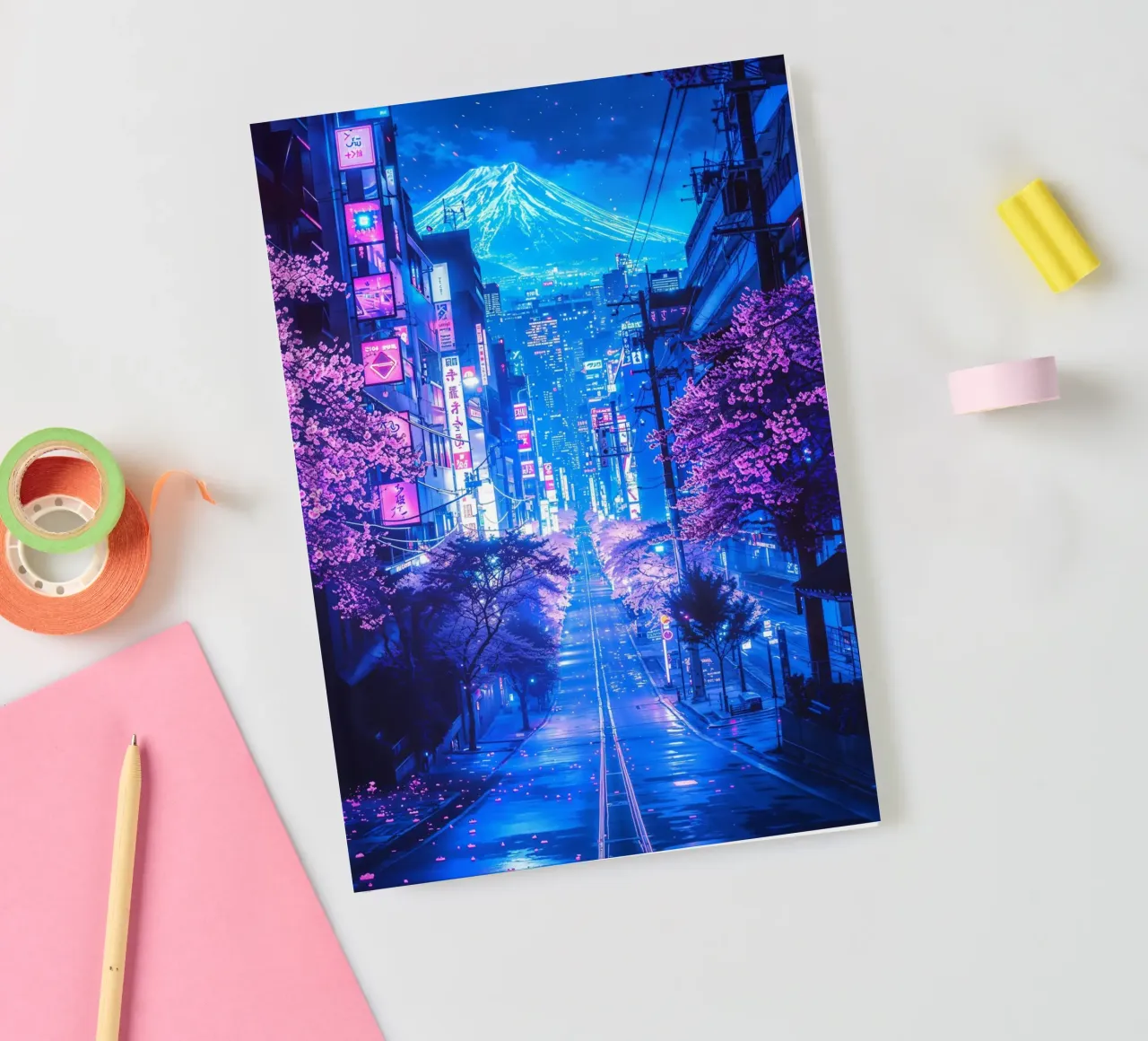 Futuristic Fuji Neon Bloom notebook by Pixaverse