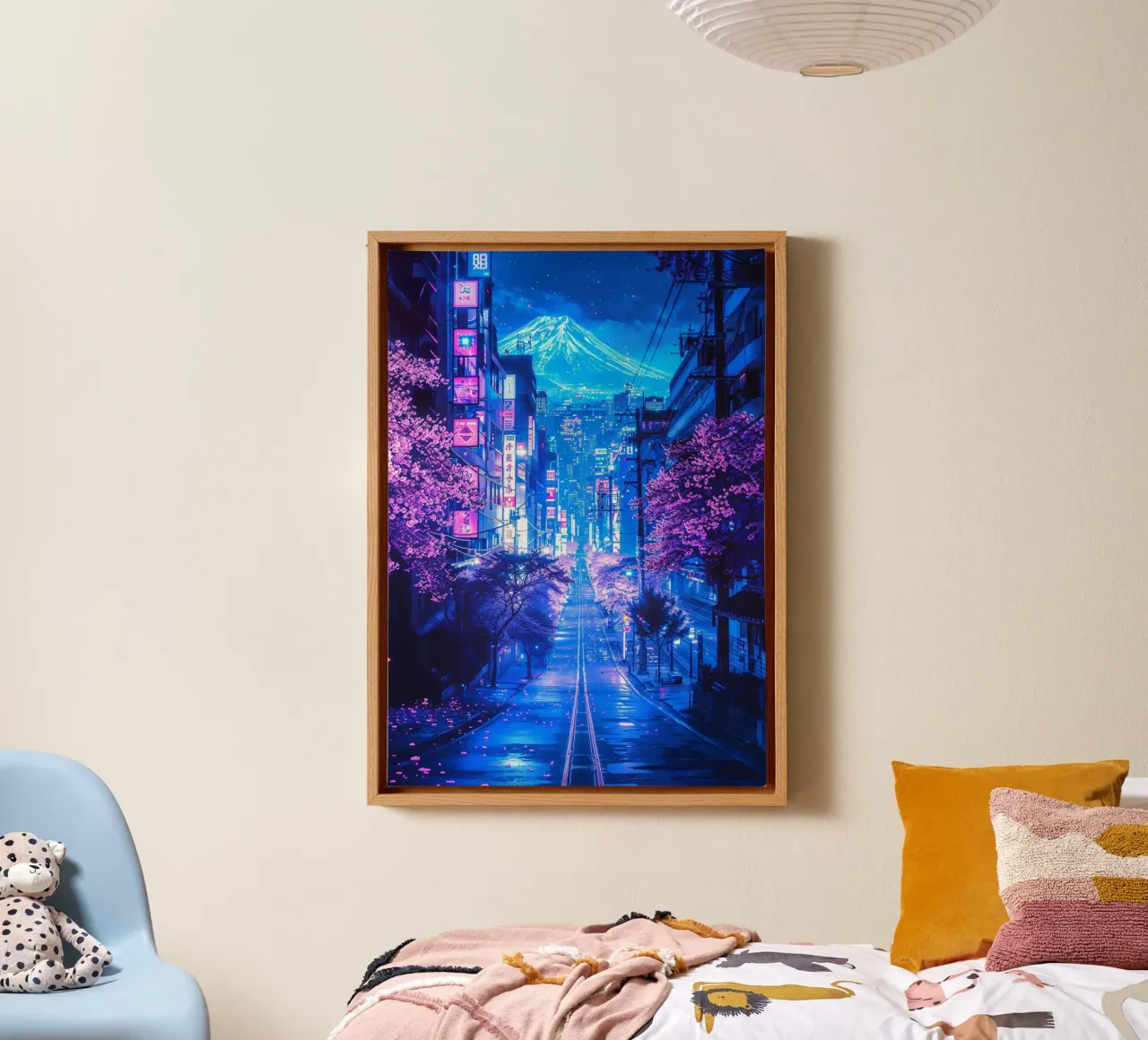 Futuristic Fuji Neon Bloom canvas by Pixaverse