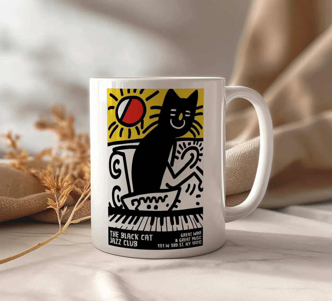 The Black Cat Jazz ceramic mug by Arjun
