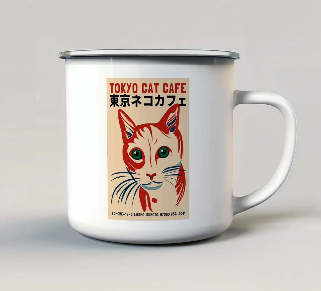 Tokyo Cat Cafe tazza in smalto da Arjun