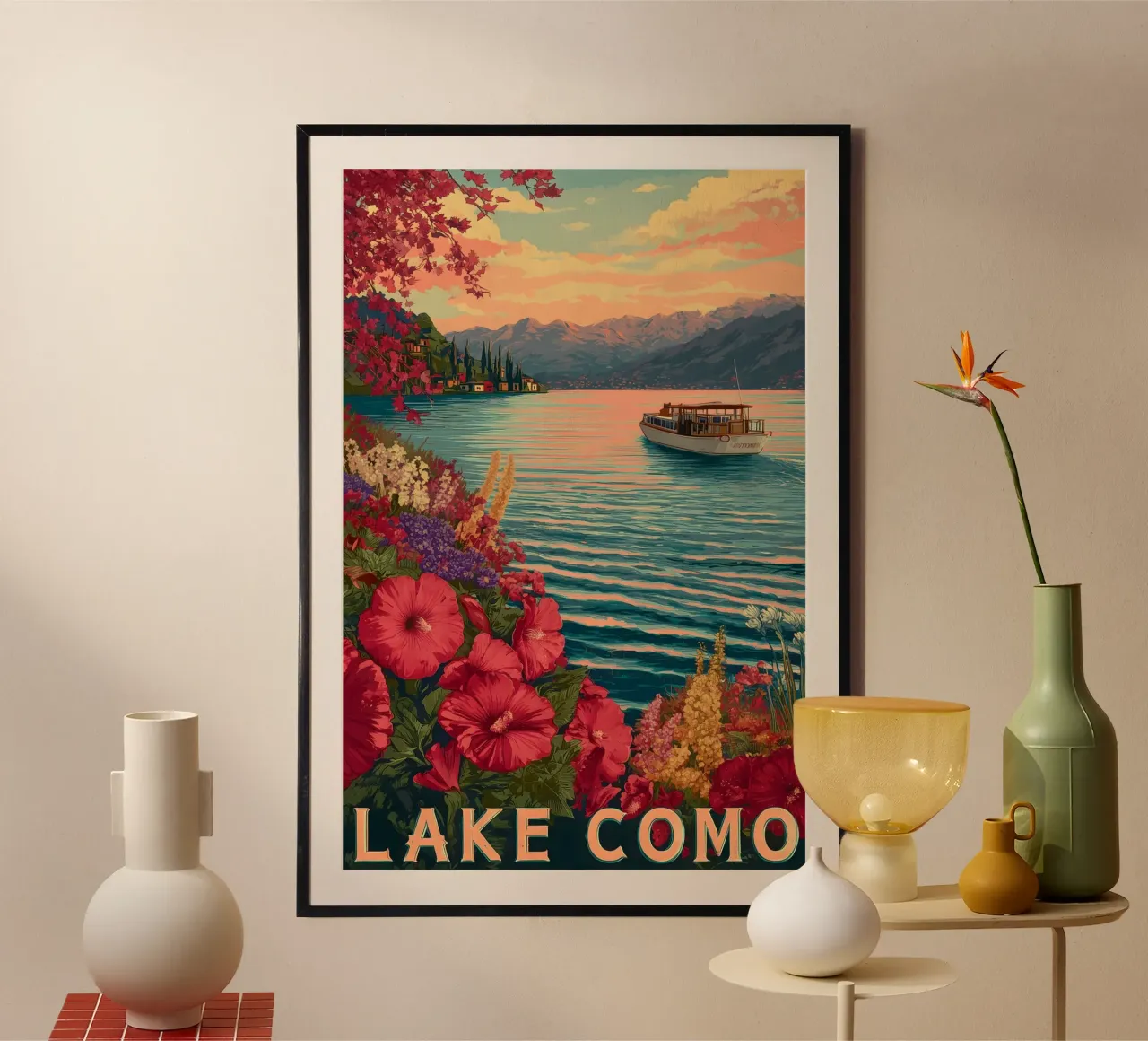 Comer See vintage Reiseposter poster con telaio in plastica da Vintage Travel Art