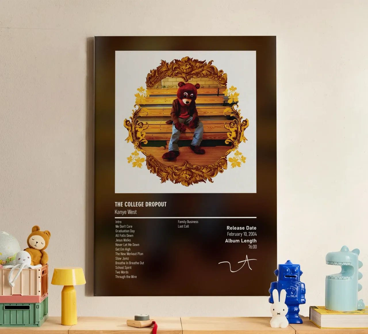 The College Dropout (2004) by Kanye West canvas met Baklijst van DGUnder