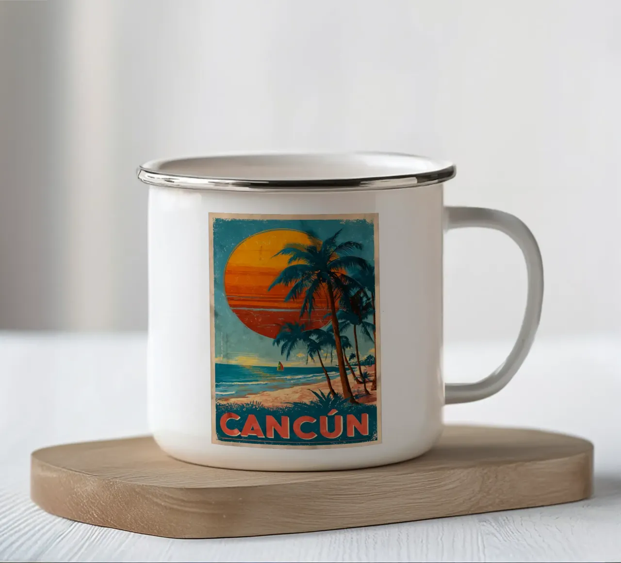 Cancun retro Reiseposter tazza in smalto da Vintage Travel Art