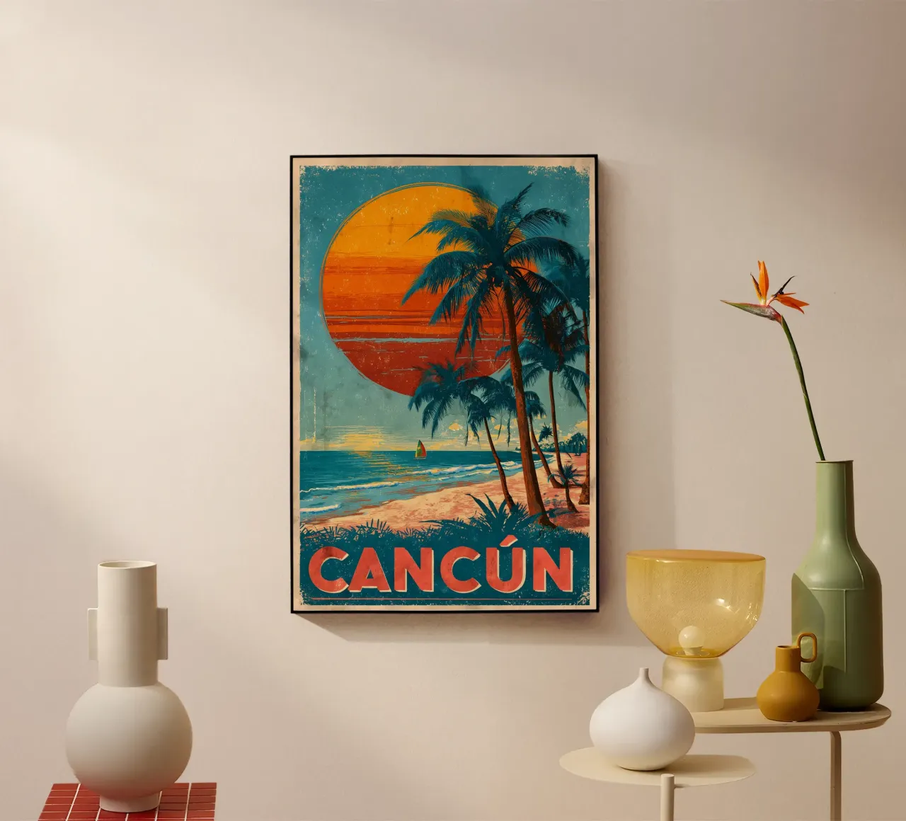 Cancun Retro Reiseposter acrylic glass by Vintage Travel Art