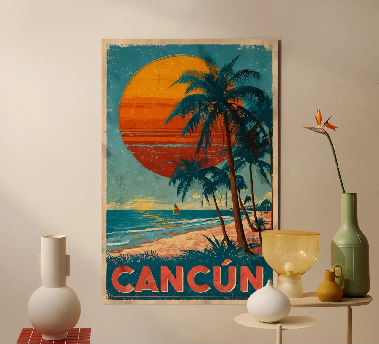 Cancun retro Reiseposter alluminio dibond da Vintage Travel Art