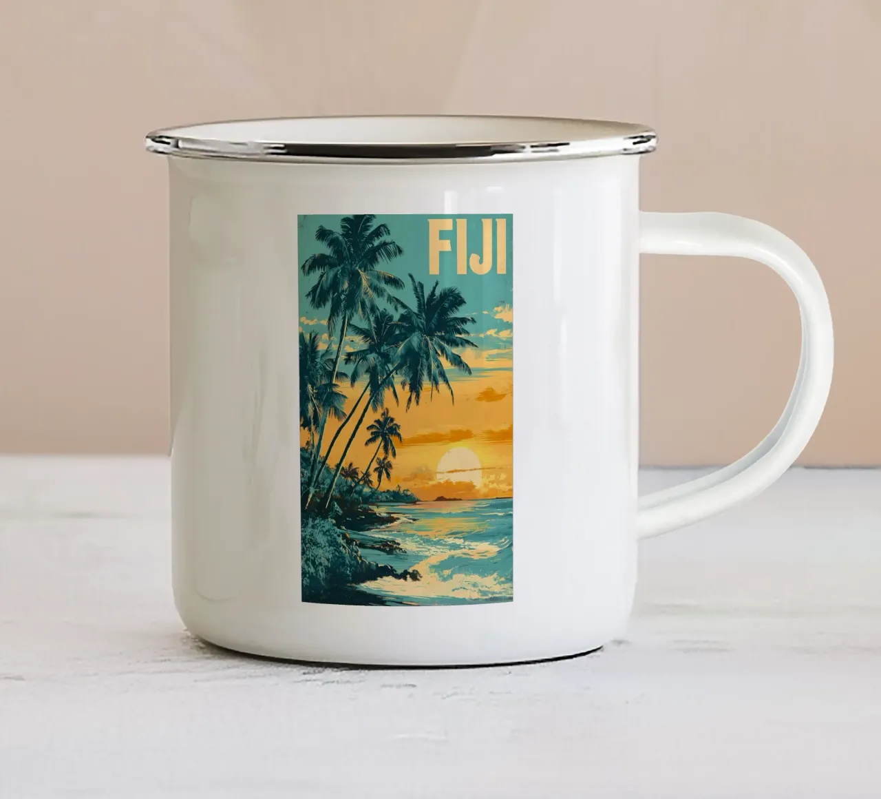 Fiji vintage reisposter emaille mok van Vintage Travel Art
