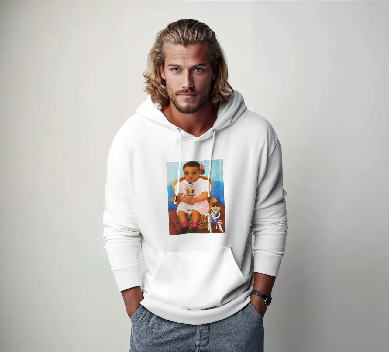 Ragazza con bambola di Rosa Rolanda felpa con cappuccio da Classic Art Prints