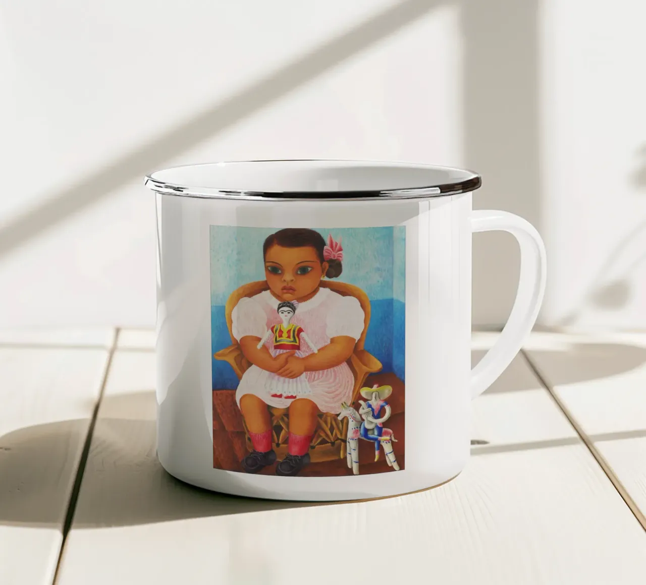 Ragazza con bambola di Rosa Rolanda tazza in smalto da Classic Art Prints