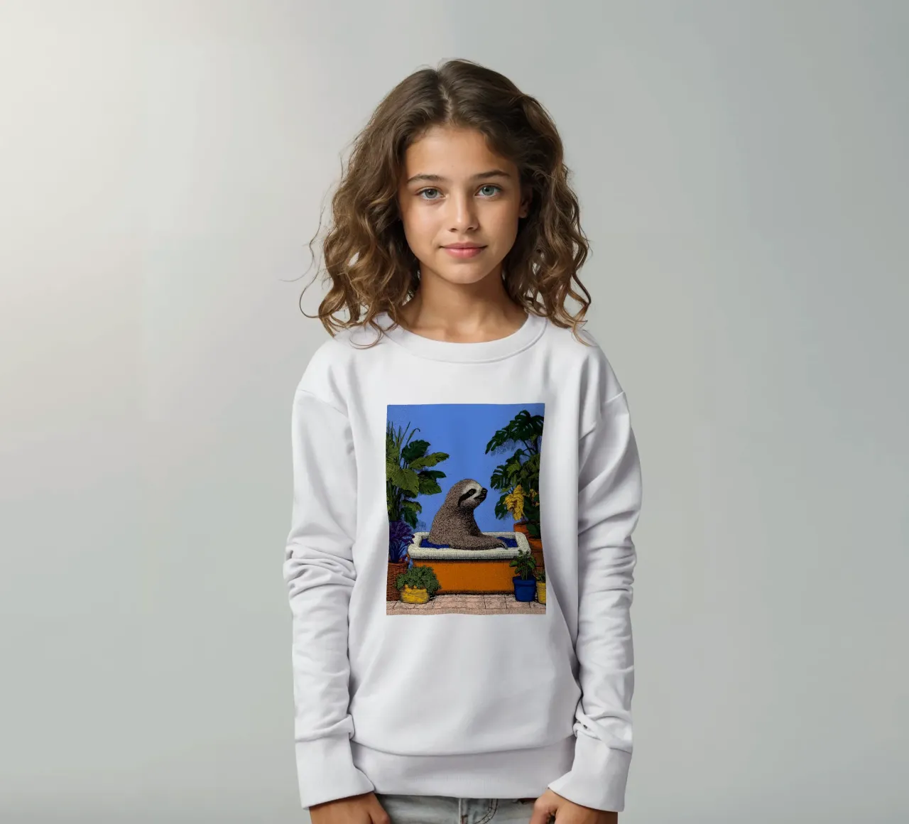 Sloth in the Bath: Funny Bathroom Pop Art Shower Curtain kids sweatshirt by Kaji