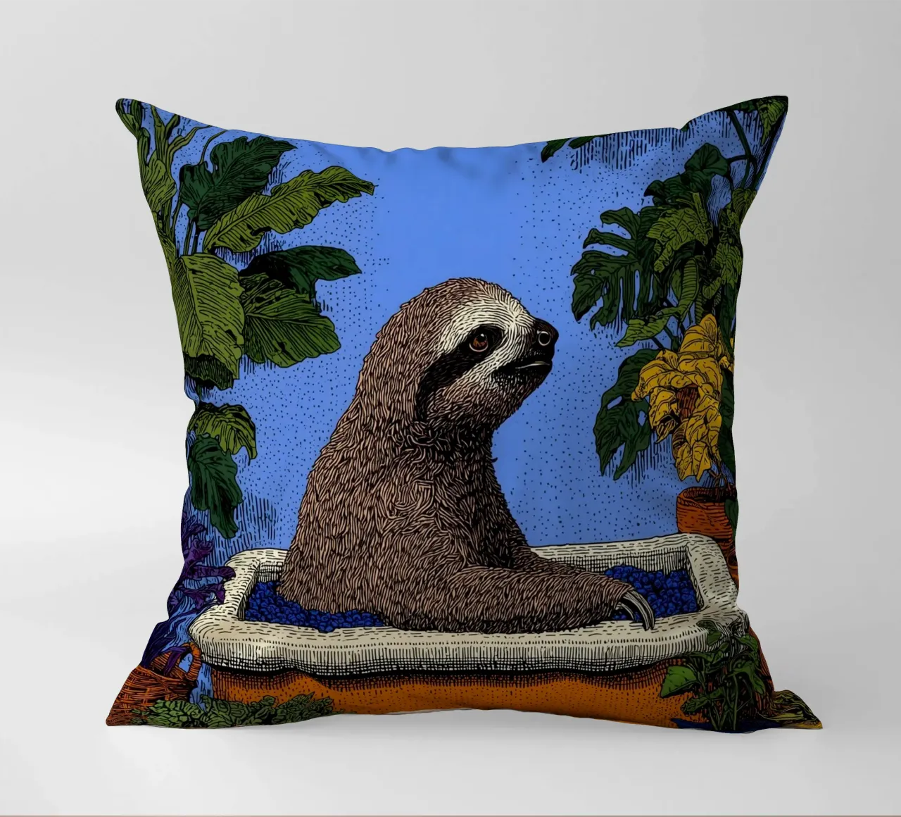 Sloth in the Bath: Funny Bathroom Pop Art Shower Curtain decorative cushion by Kaji