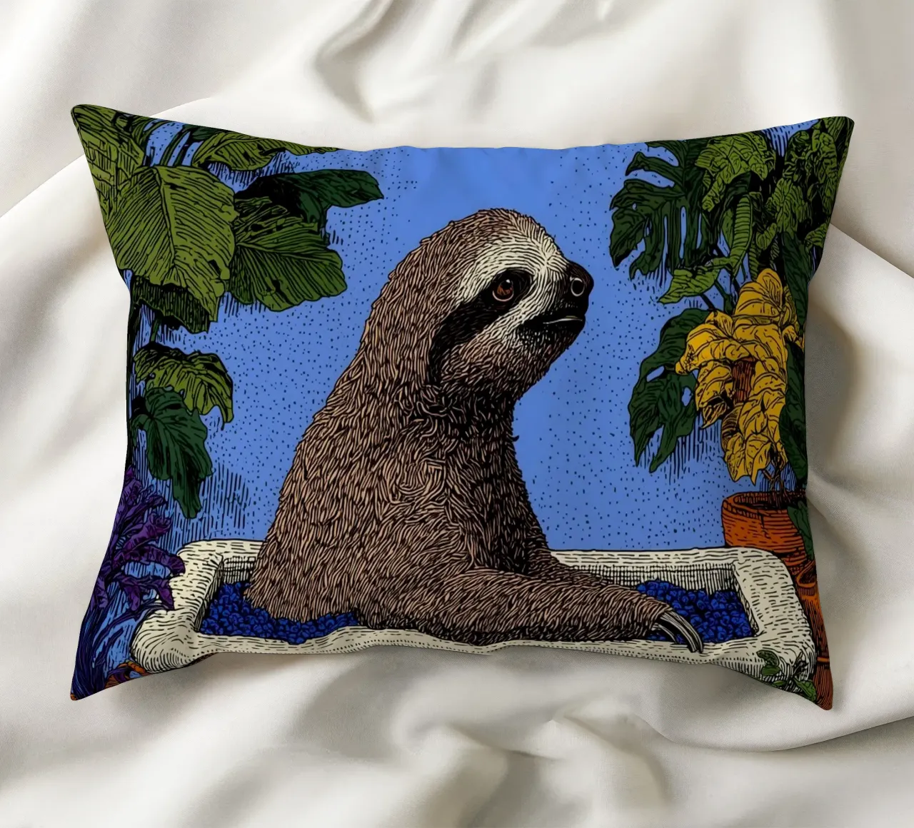 Sloth in the Bath: Funny Bathroom Pop Art Shower Curtain decorative cushion by Kaji