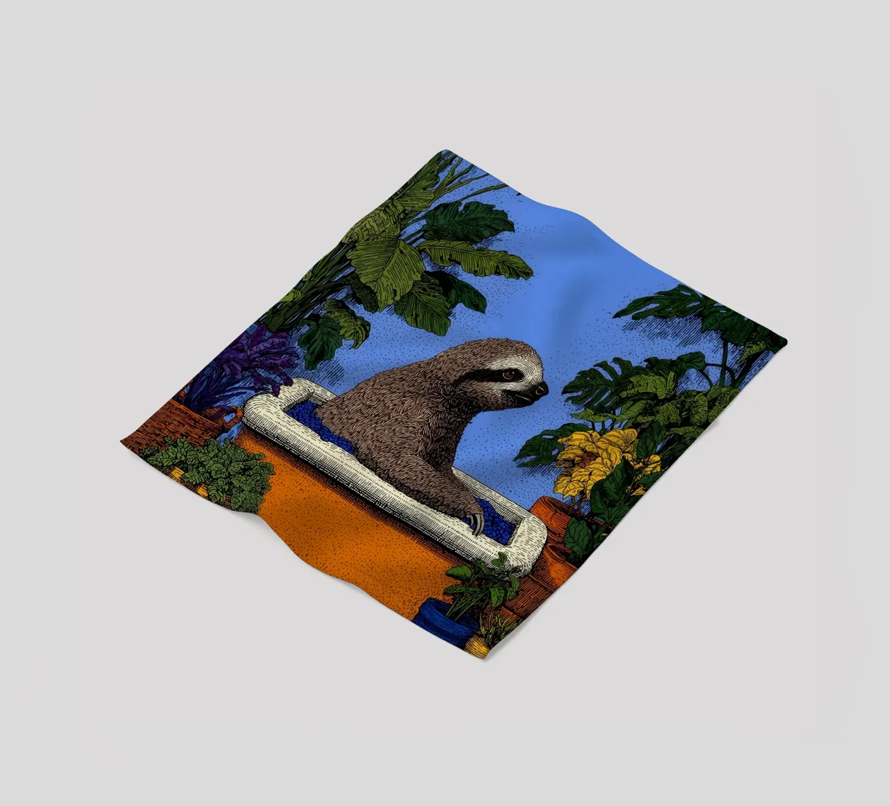 Sloth in the Bath: Funny Bathroom Pop Art Shower Curtain fleece blanket by Kaji