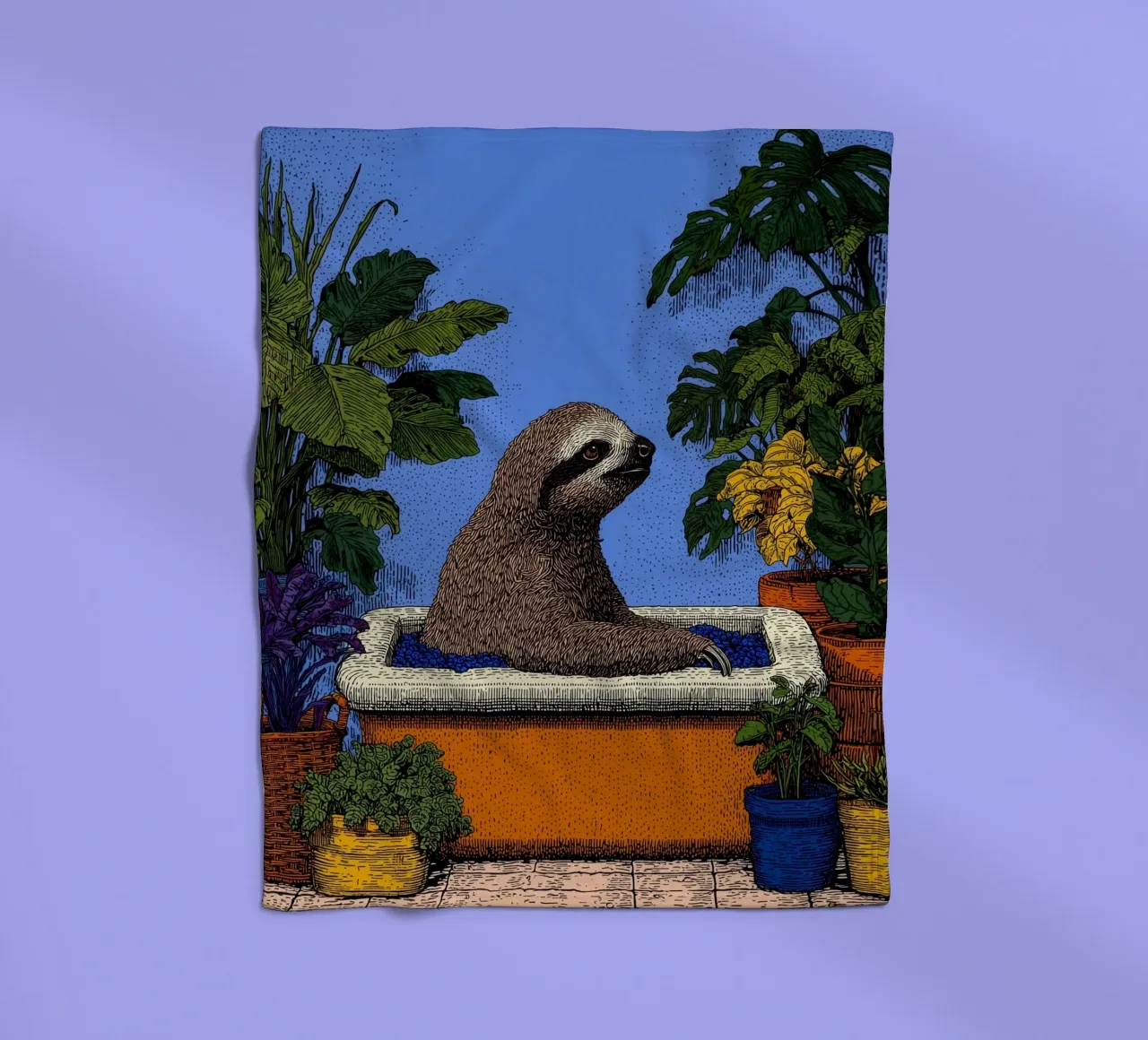 Sloth in the Bath: Funny Bathroom Pop Art Shower Curtain fleece blanket by Kaji