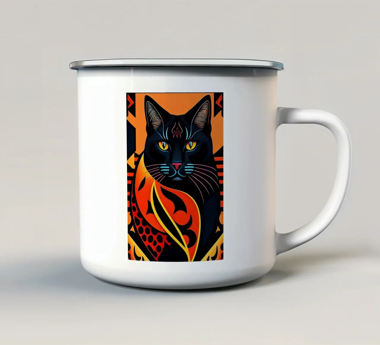 Gatto nero tazza in smalto da Manuela