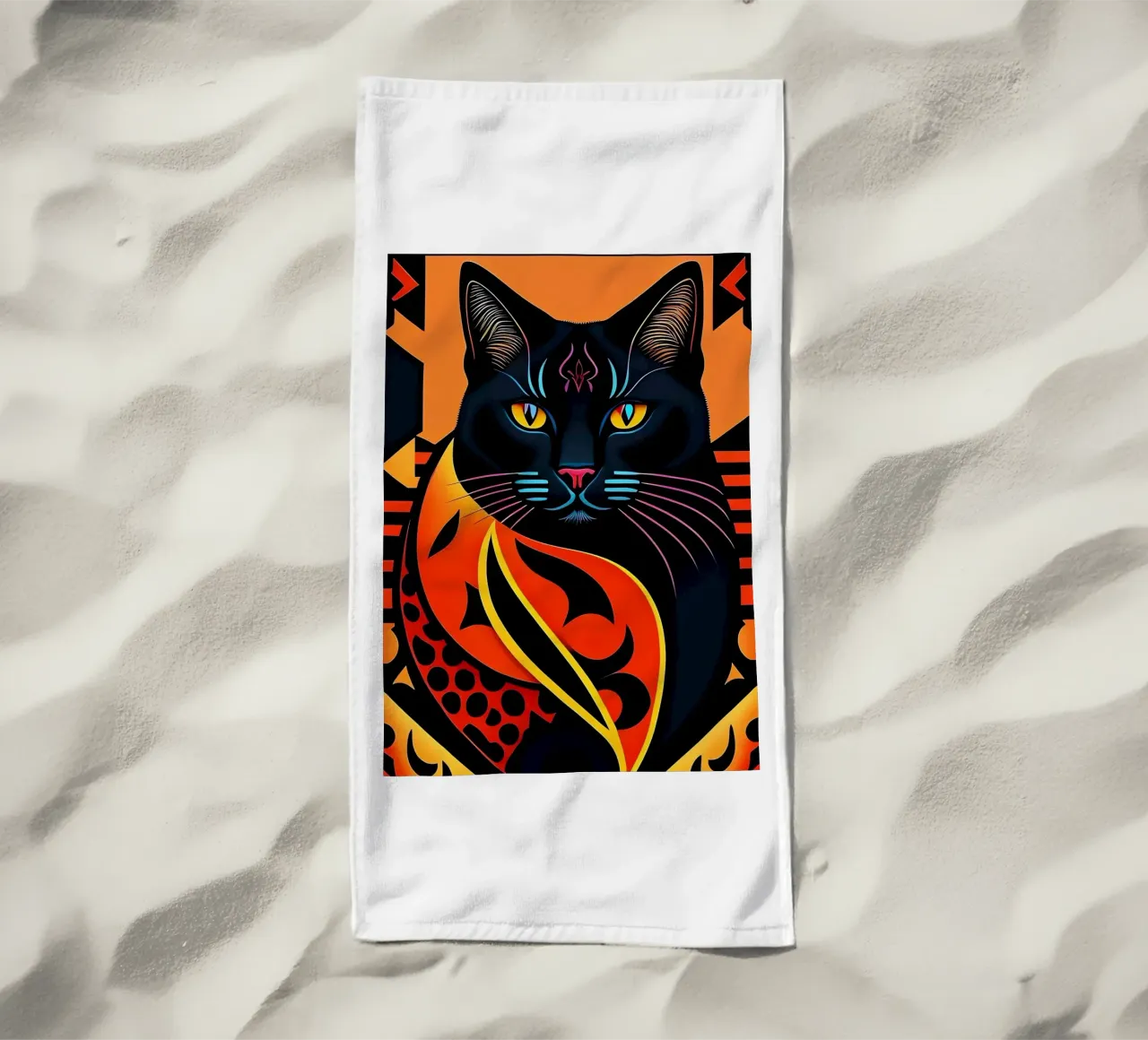 Gatto nero telo mare da Manuela