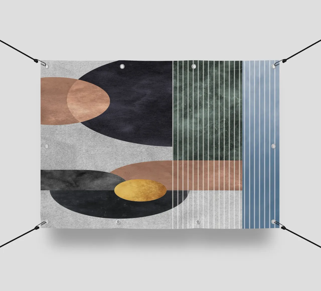 abstract art golden circles telo in pvc da vintageshop