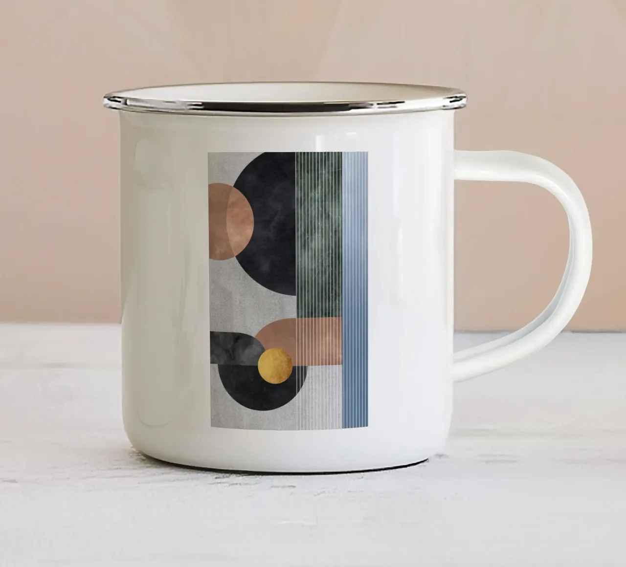 abstract art golden circles emaille mok van vintageshop