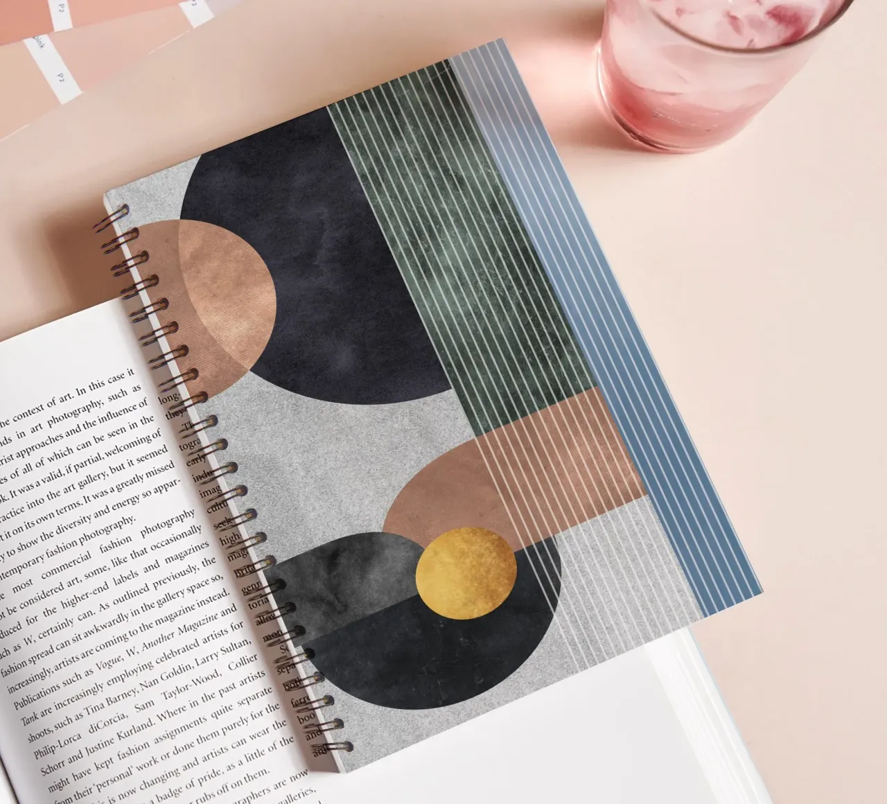 abstract art golden circles spiral notebook by vintageshop