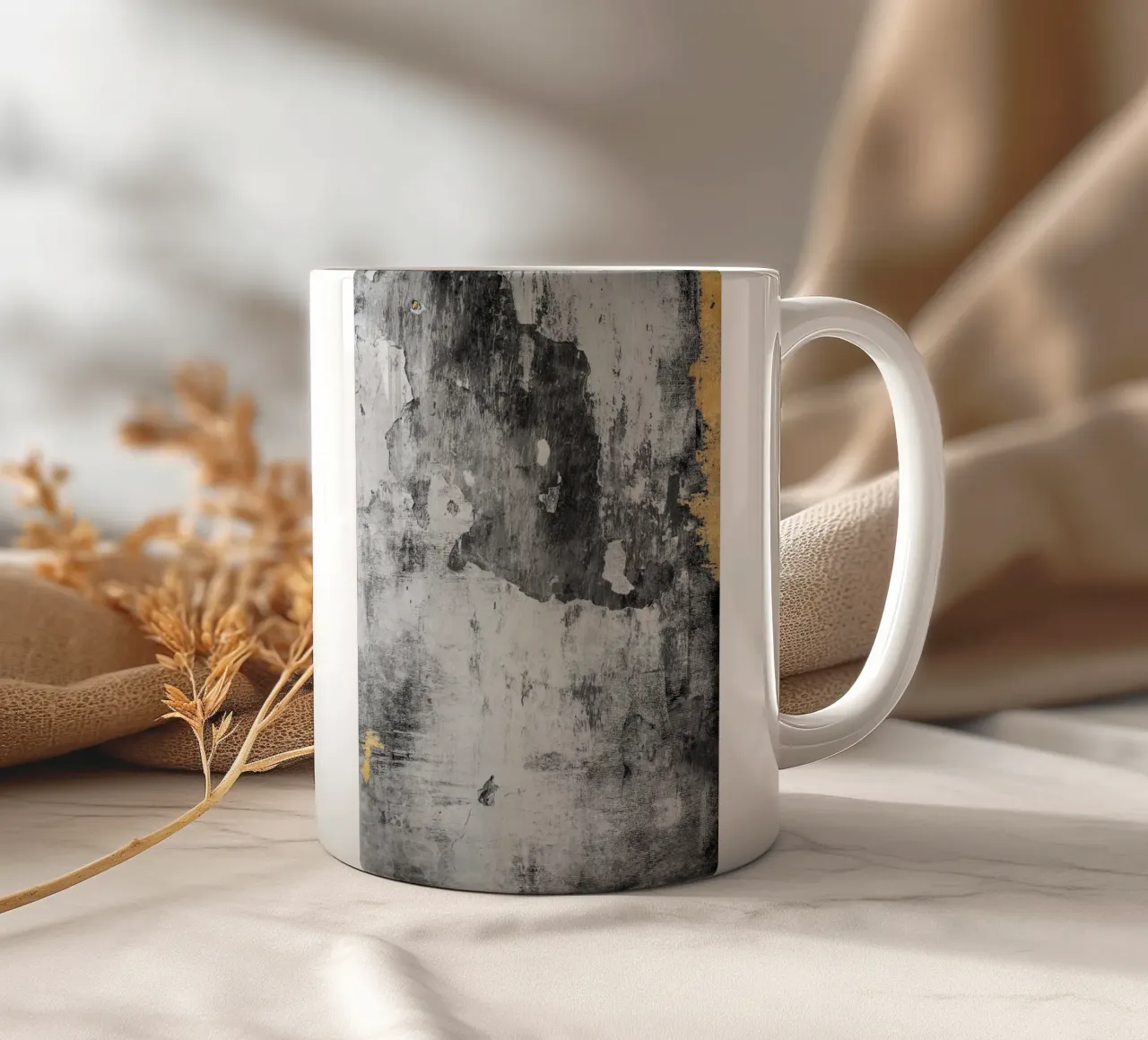 abstract art gray texture and white tazza in ceramica da vintageshop