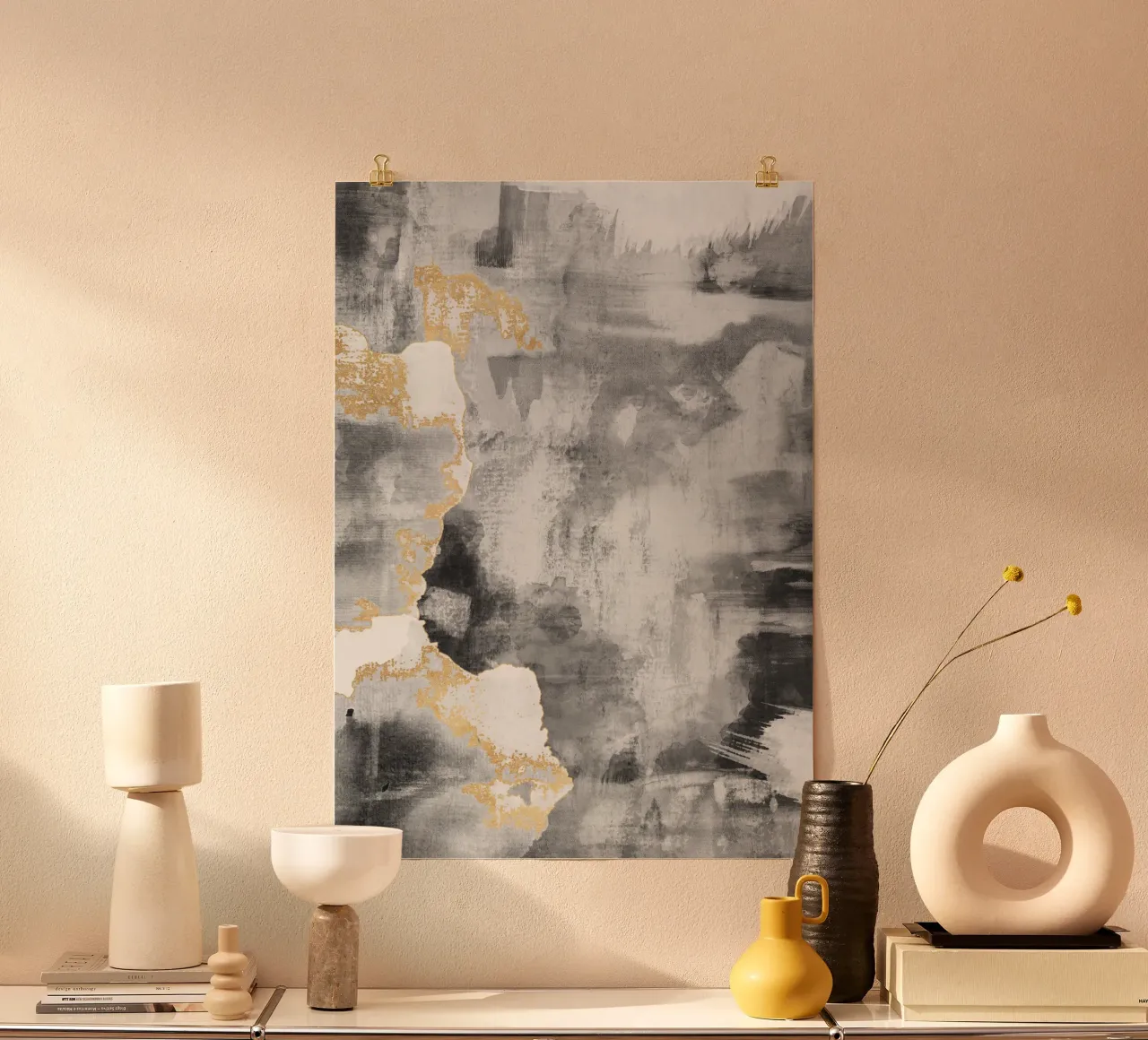 abstract art gray texture and white 2 poster con telaio in plastica da vintageshop