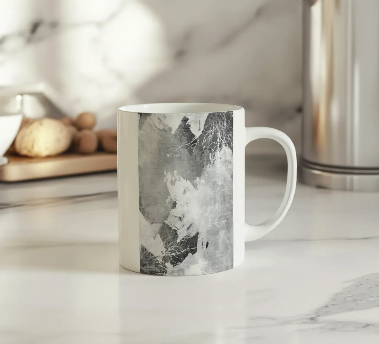 abstract art gray texture and white 3 tazza in ceramica da vintageshop