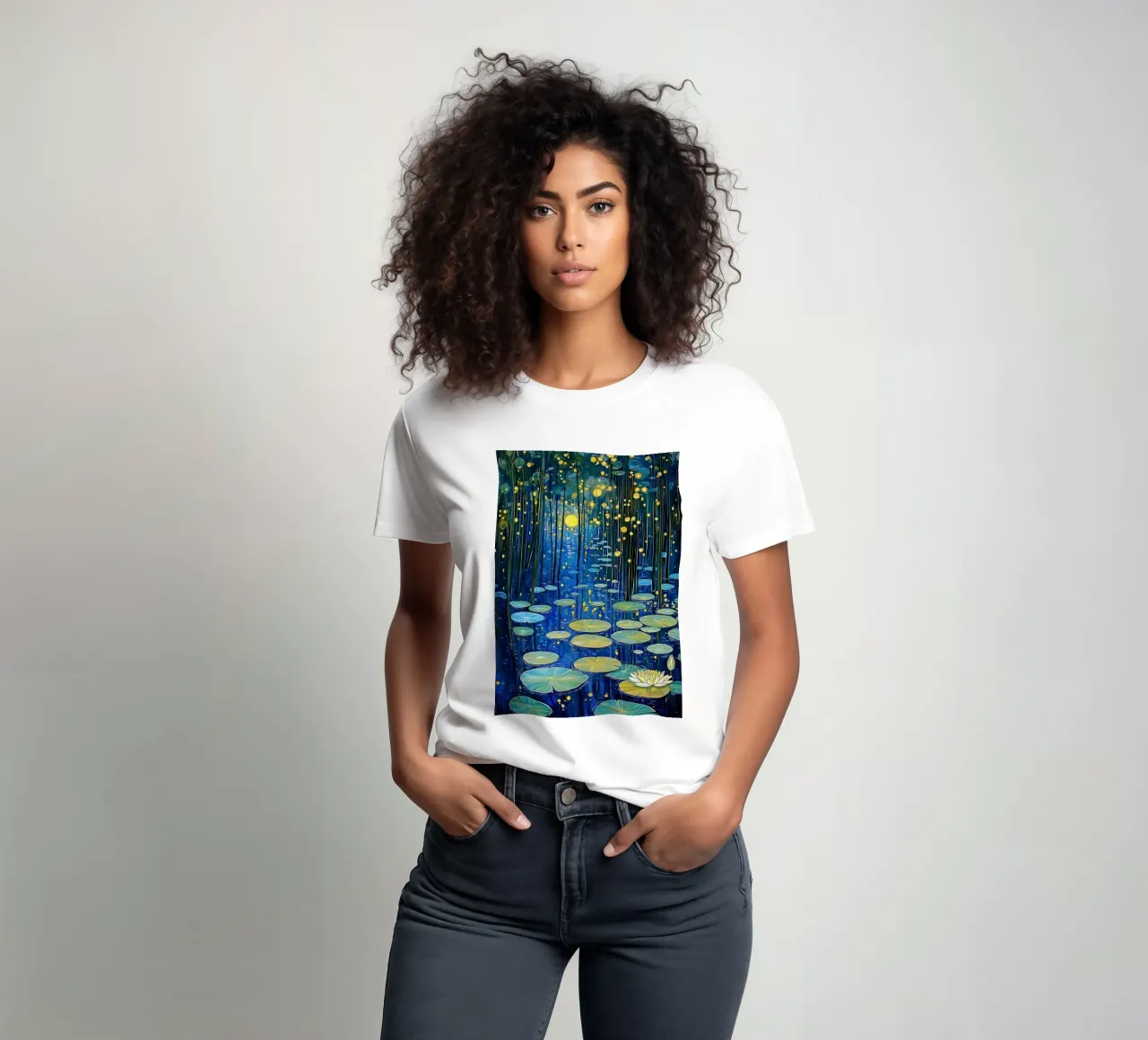 lilypads stagno acqua notte t-shirt da Harley Wood