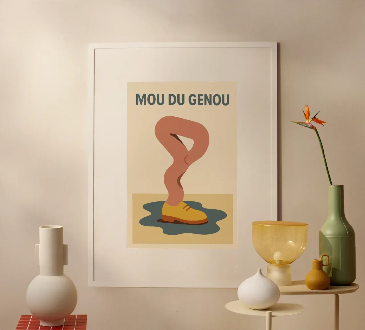 Morbidezza nelle ginocchia - Il manifesto che dà il tono con la morbidezza poster con telaio in legno da Art Typo Essentiel