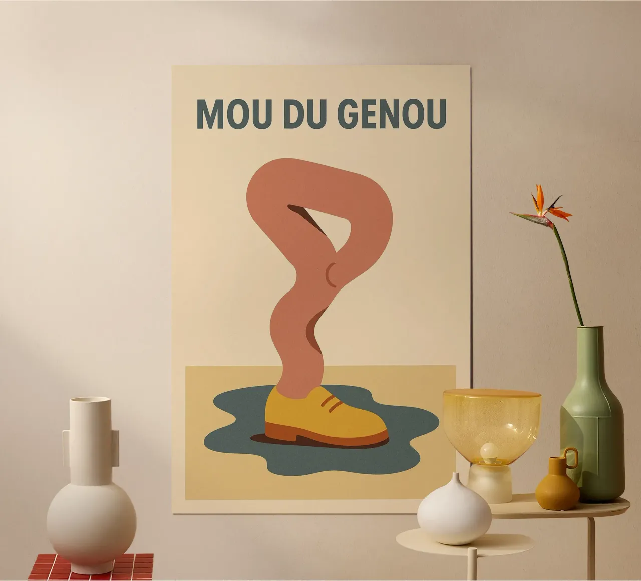 Morbidezza nelle ginocchia - Il manifesto che dà il tono con la morbidezza poster con telaio in legno da Art Typo Essentiel