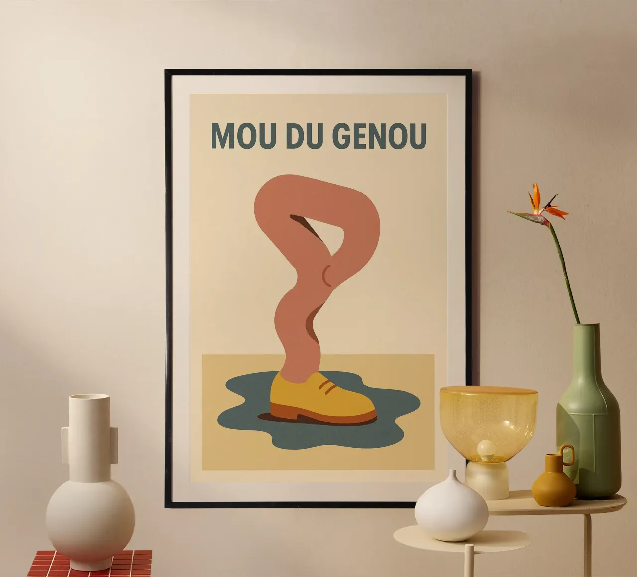 Morbidezza nelle ginocchia - Il manifesto che dà il tono con la morbidezza poster con telaio in legno da Art Typo Essentiel