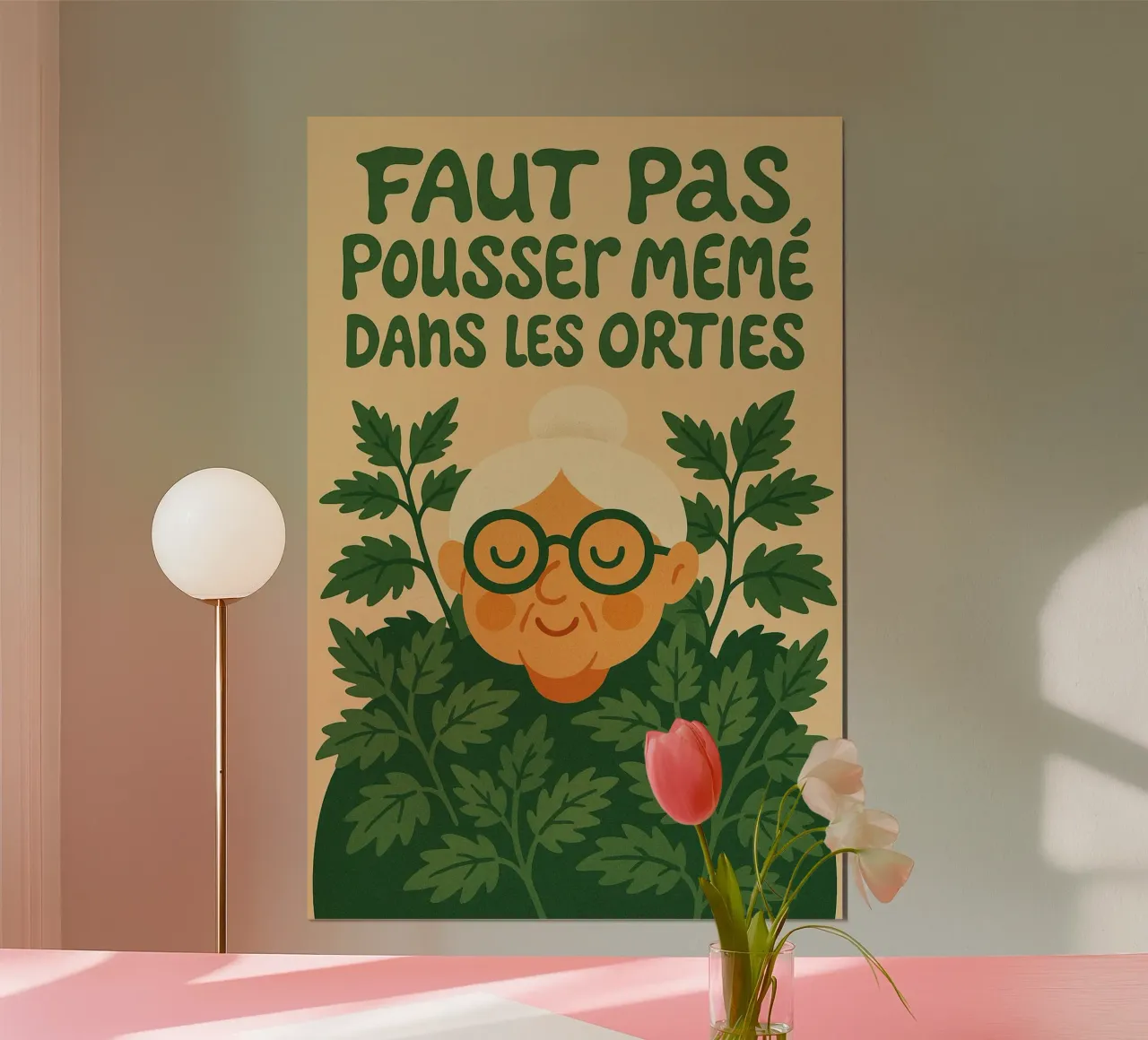 Non spingere la nonna nelle ortiche poster con telaio in legno da Art Typo Essentiel