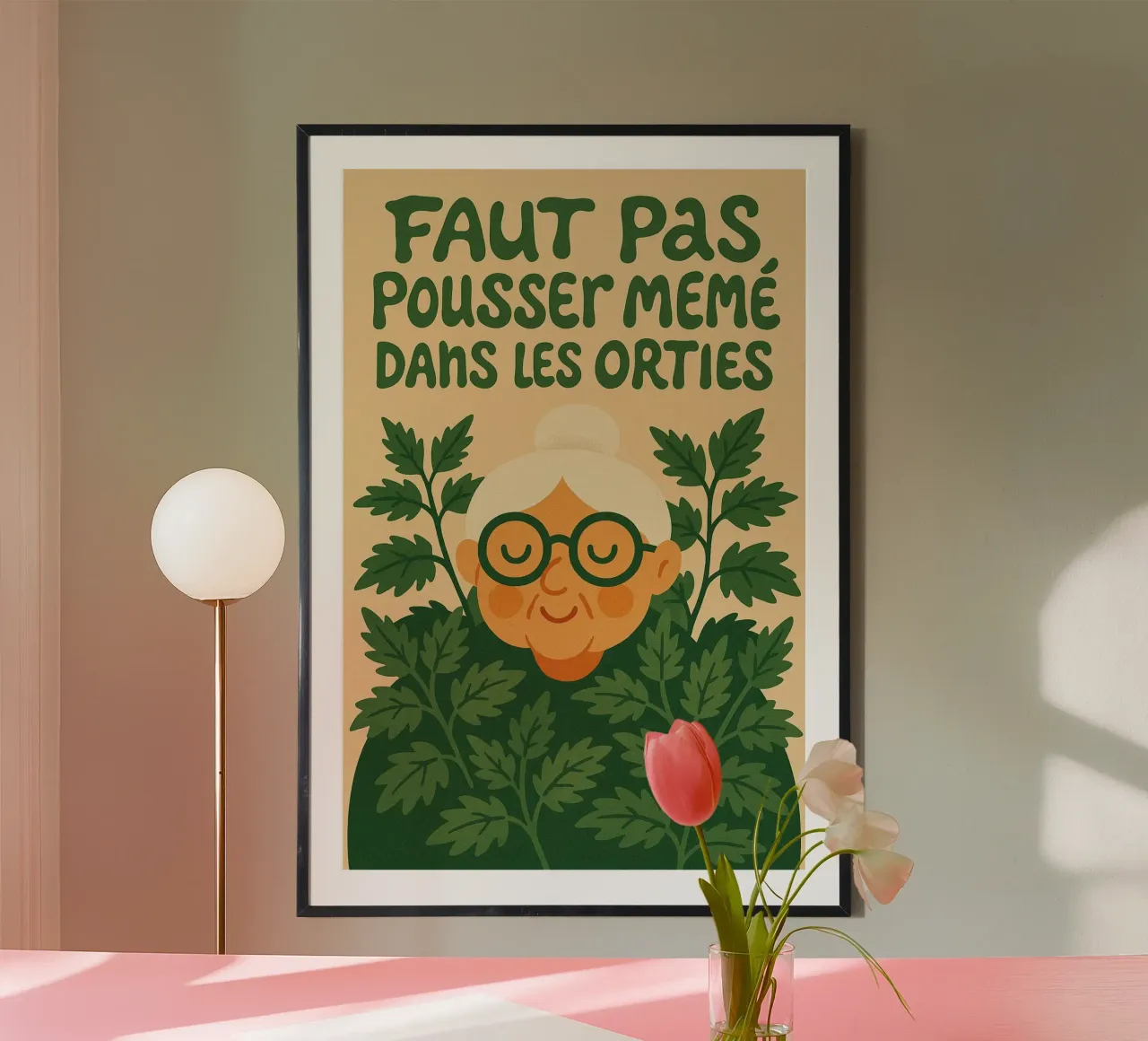 Non spingere la nonna nelle ortiche poster con telaio in legno da Art Typo Essentiel