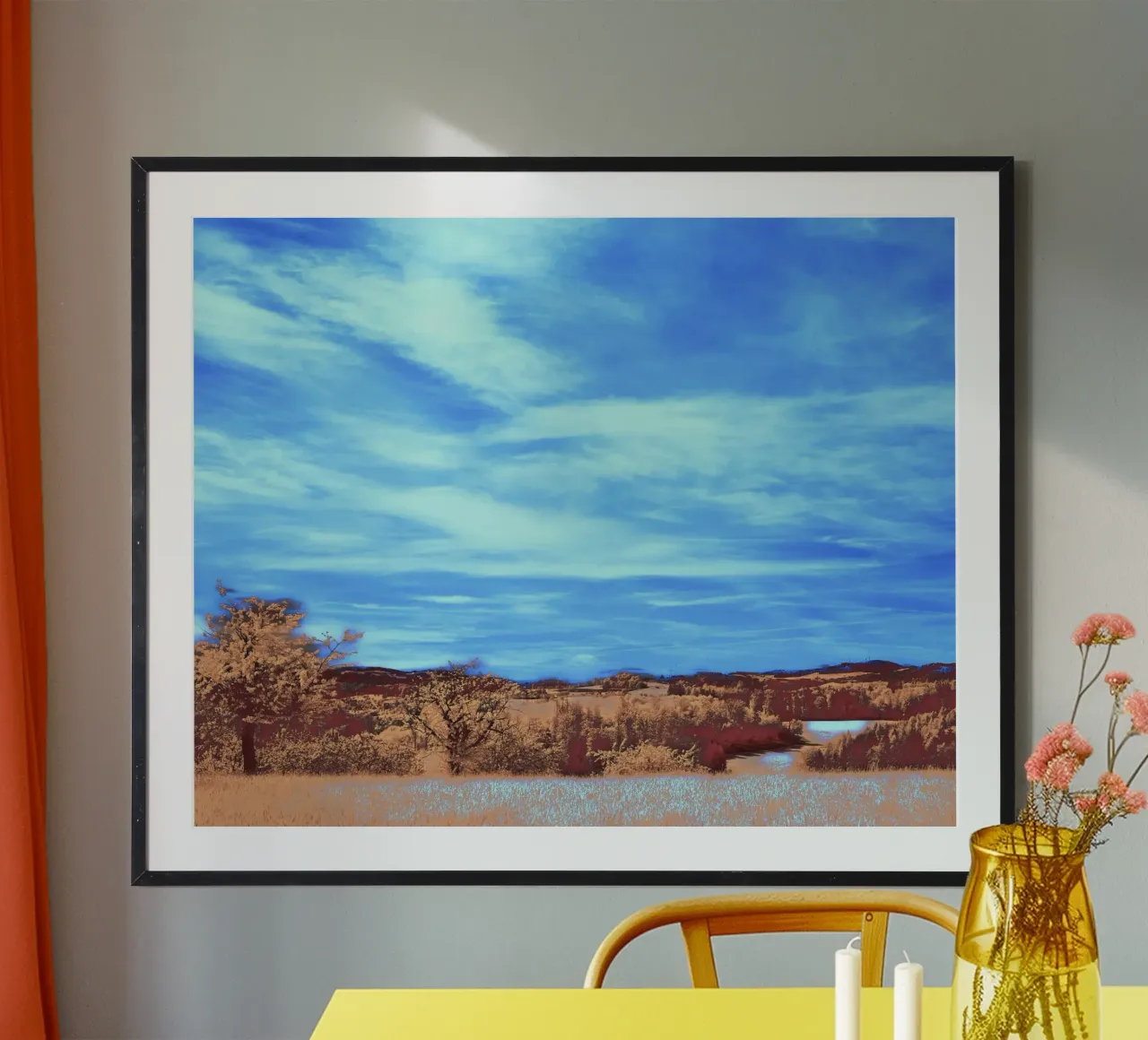 meadow grass river poster con telaio in plastica da prindy