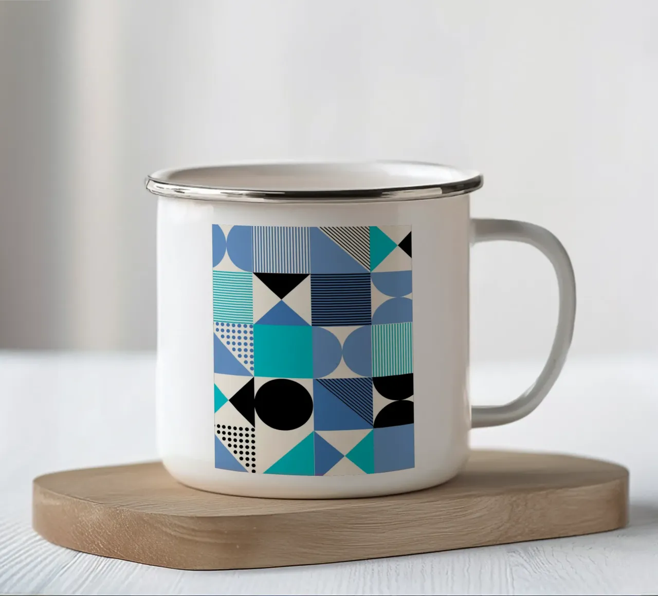 Poster Geometria Bauhaus - Design a motivi blu e neri tazza in smalto da Studio Vibe