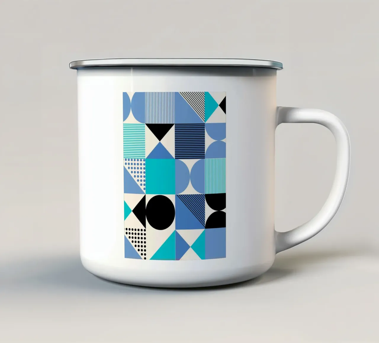 Poster Geometria Bauhaus - Design a motivi blu e neri tazza in smalto da Studio Vibe