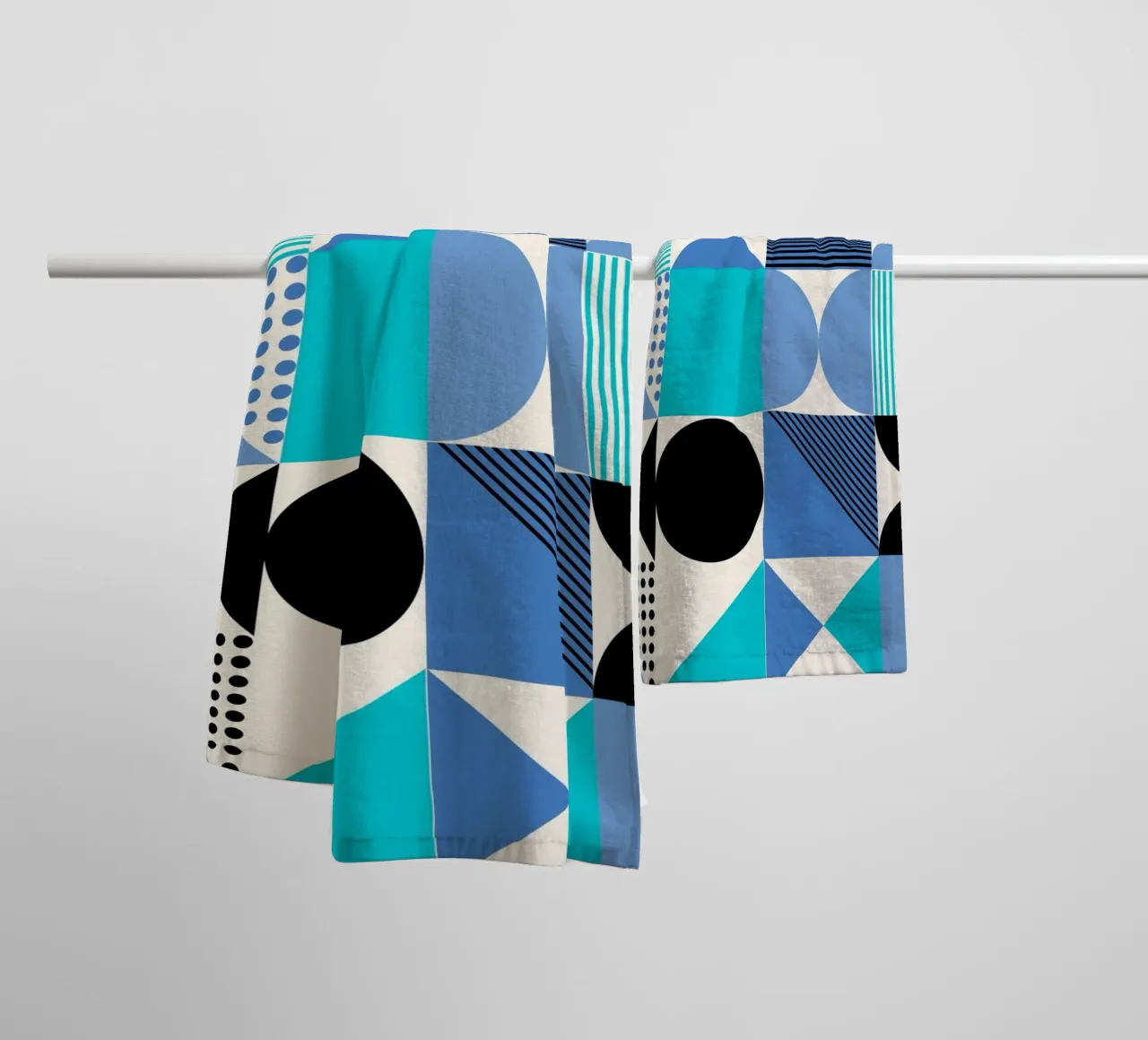 Bauhaus Geometry Poster - Blue Black Pattern Design towel by Studio Vibe