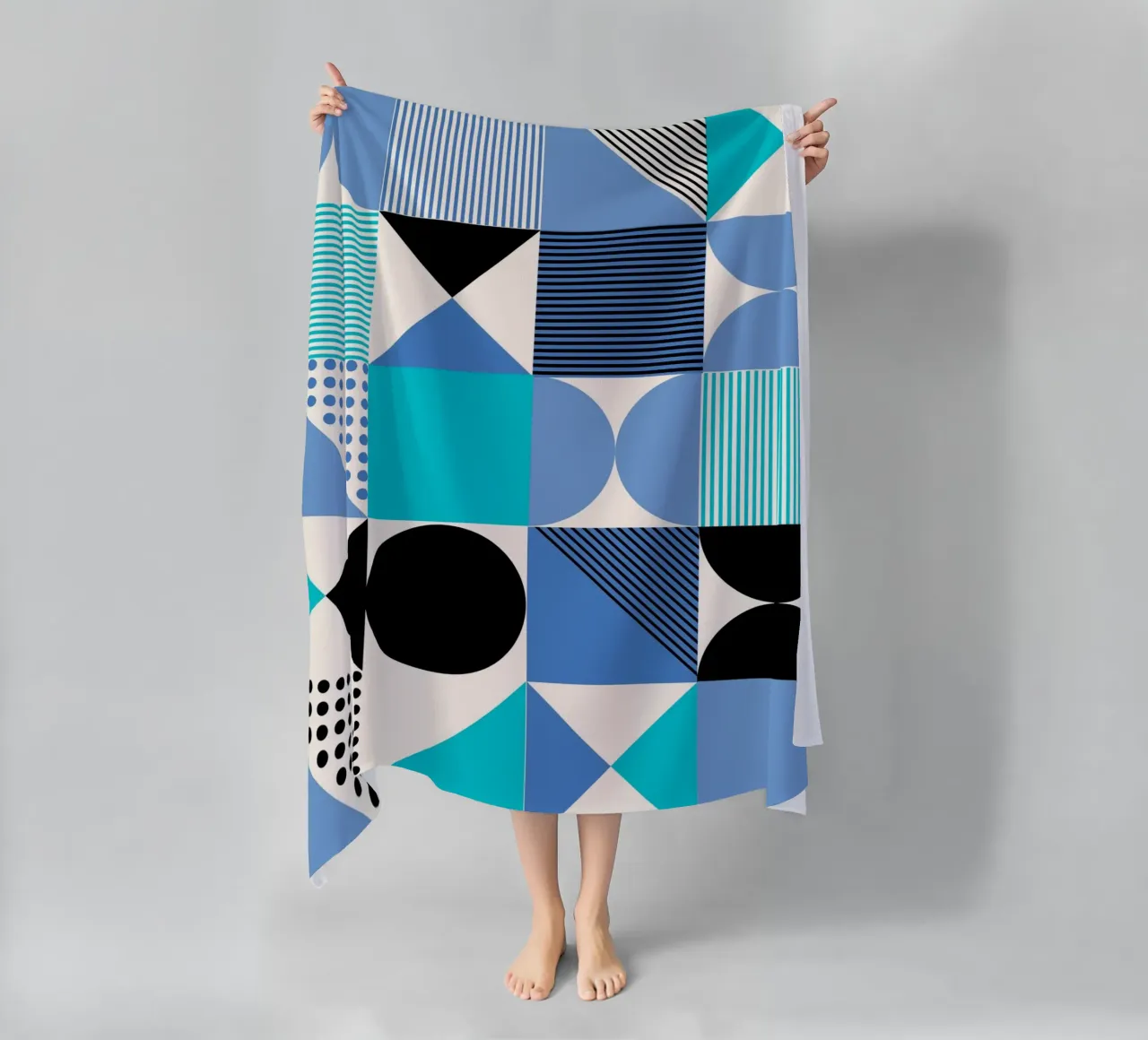 Bauhaus Geometry Poster - Blue Black Pattern Design beach towel by Studio Vibe