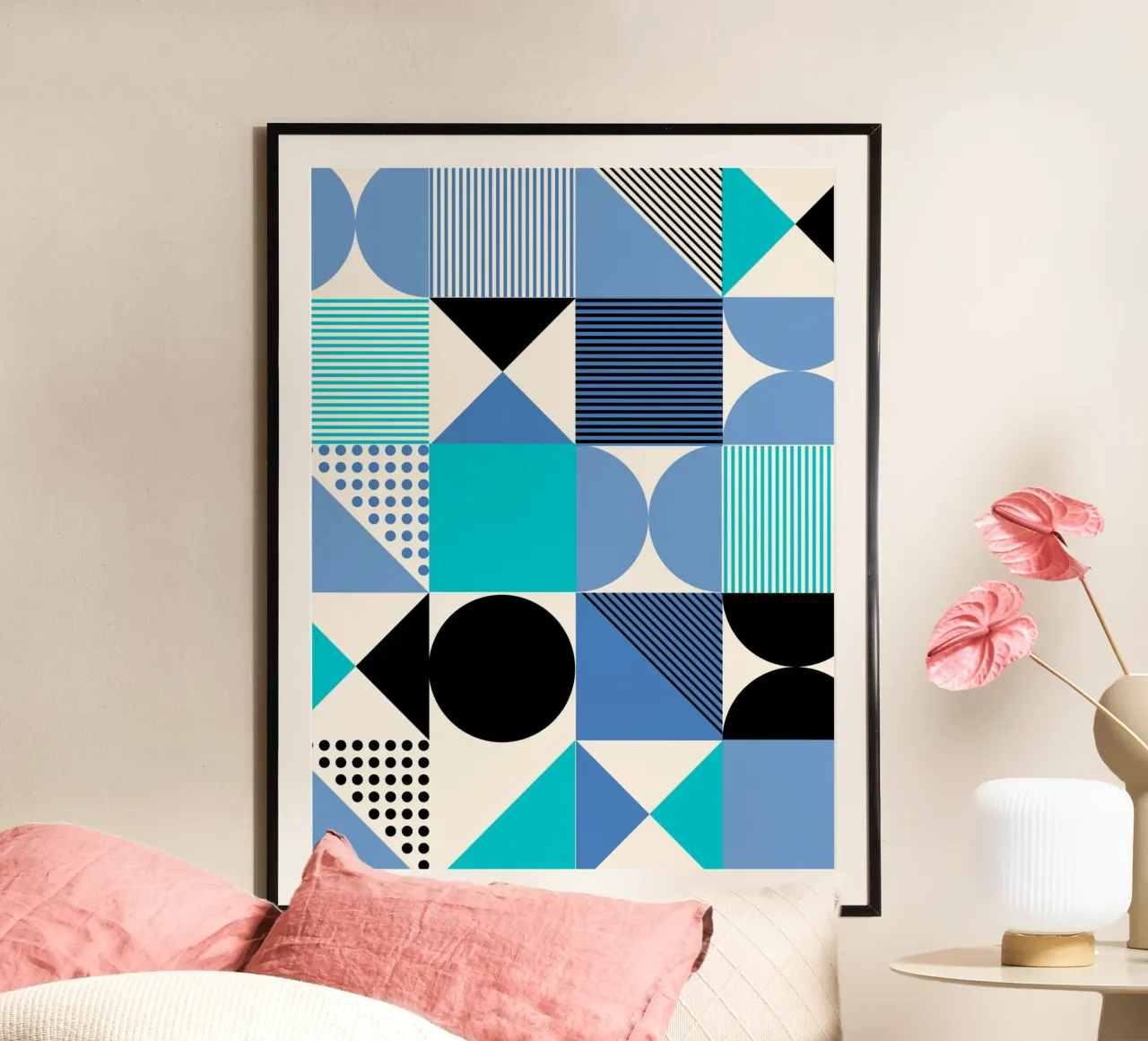 Bauhaus Geometry Poster - Blue Black Pattern Design hahnemühle by Studio Vibe