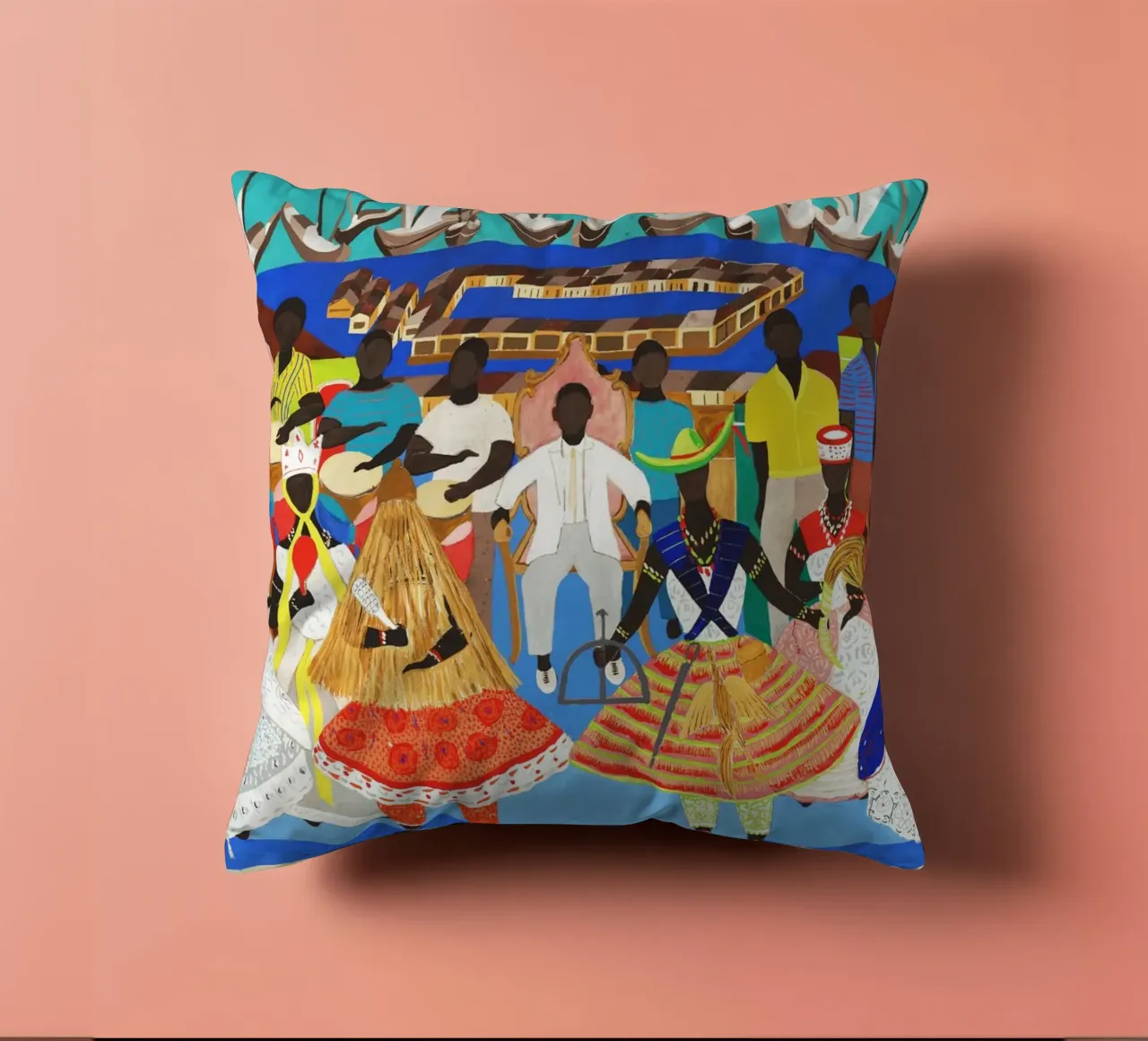 Candomblé (Study for Wall Painting) by Djanira da Motta e Si decorative cushion by Classic Art Prints