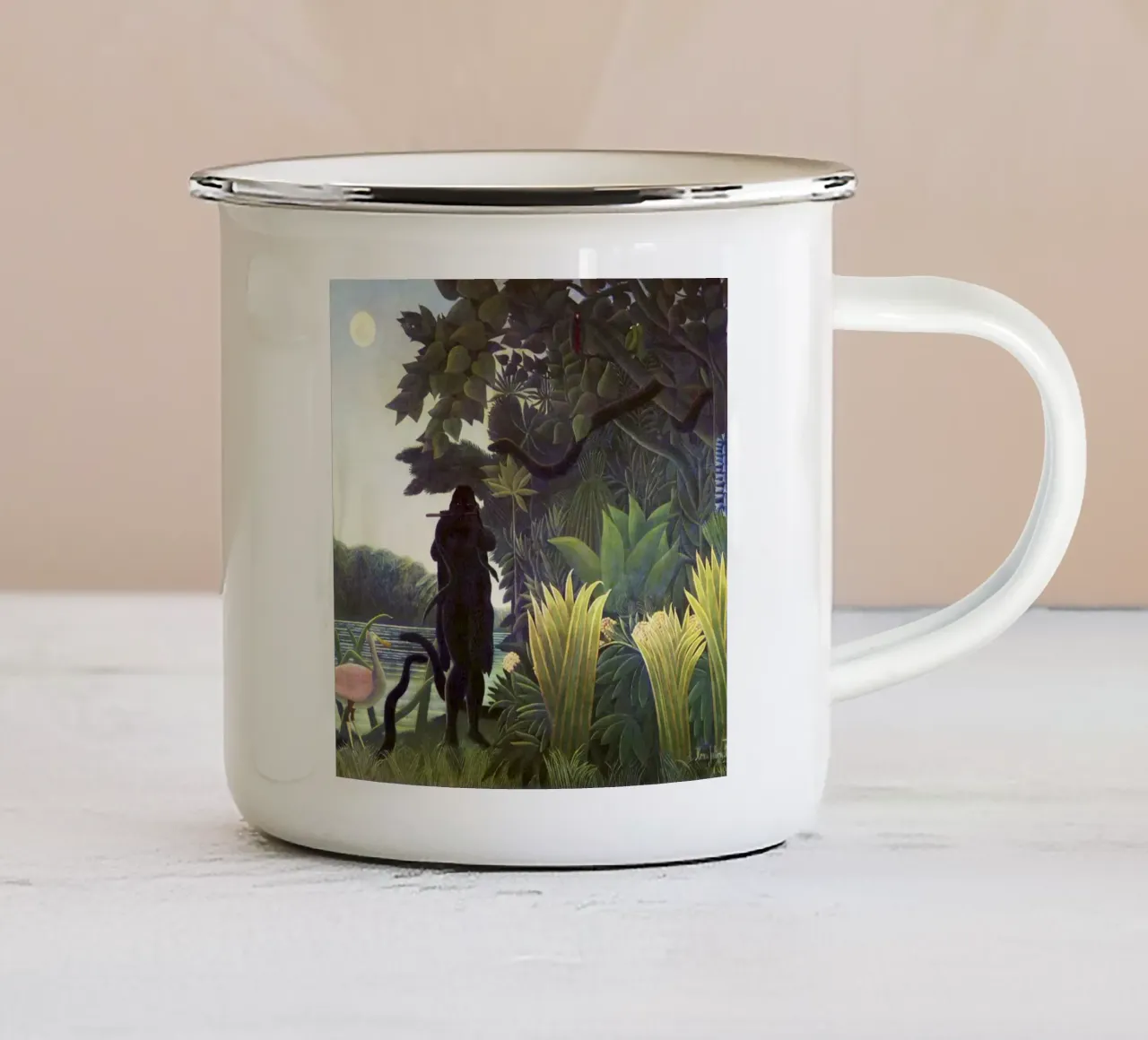 L'incantatore di serpenti (1907) di Henri Rousseau tazza in smalto da Venus Art