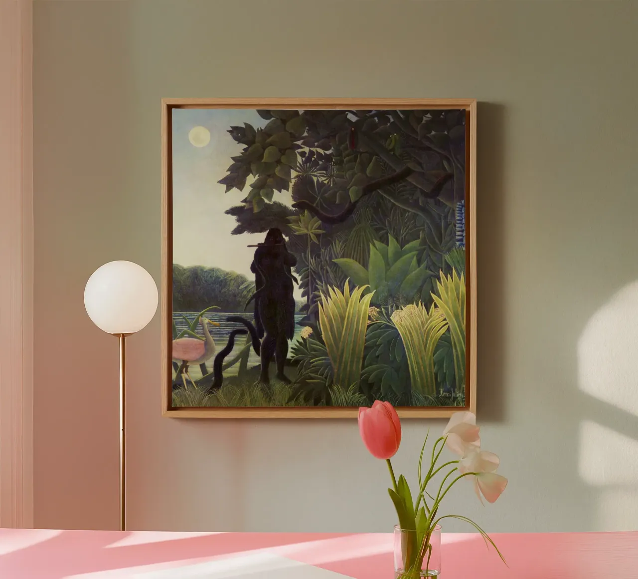 Der Schlangenbeschwörer (1907) von Henri Rousseau Leinwand mit Schattenfugenrahmen von Venus Art