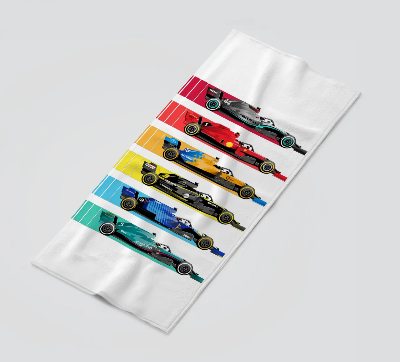 Auto da corsa di Formula telo mare da Mariel Toigo