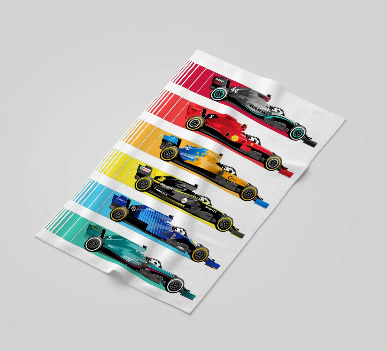 Auto da corsa di Formula telo mare da Mariel Toigo